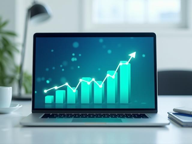 Laptop mit Grafik, der Wachstum eines Tech-Startups visualisiert
