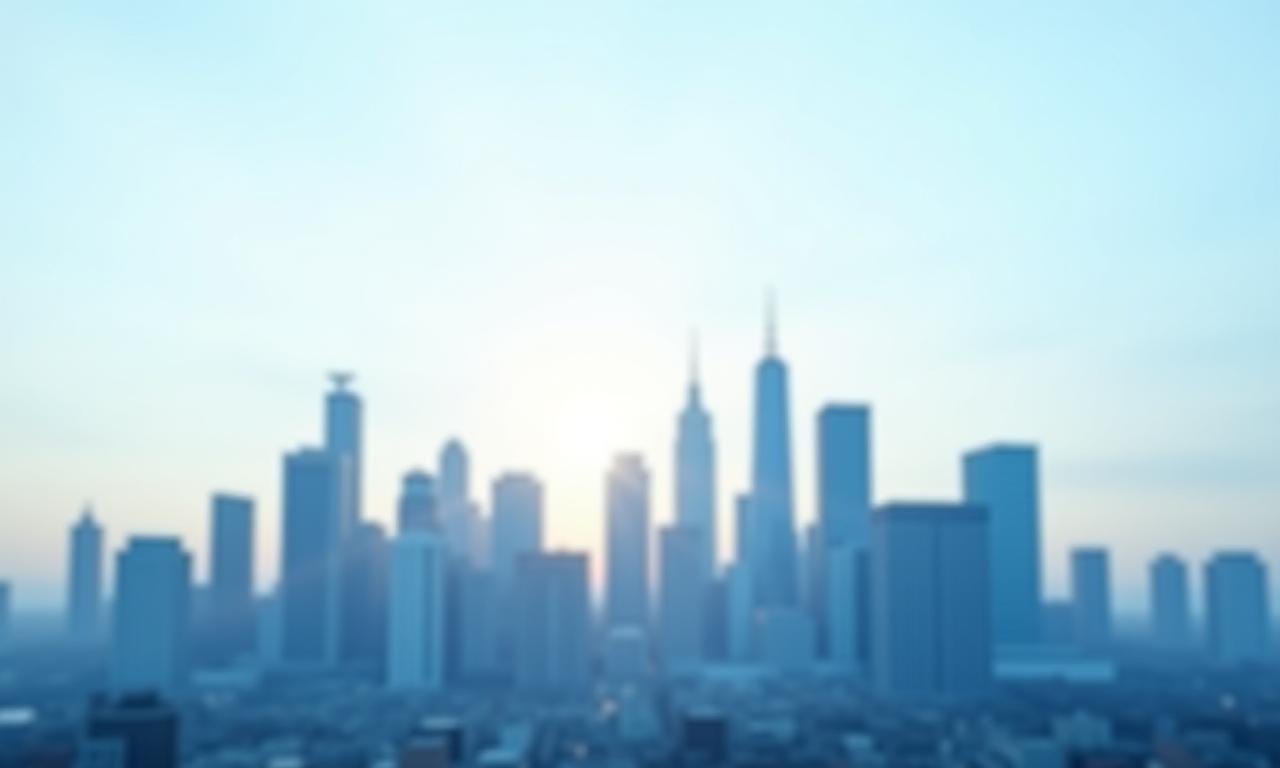 Moderne Skyline vor einem abstrahierten Business-Hintergrund